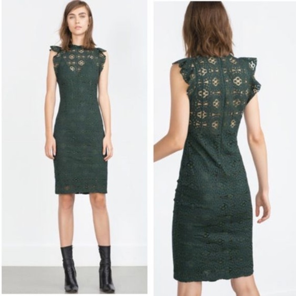 forest green lace midi dress